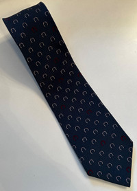 60s Laco luxury Silk Necktie Neck Tie Horseshoe Print Blue White