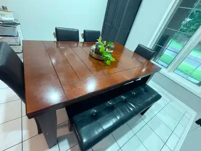 Dining Table Set with 4 chairs and 1 bench, View more