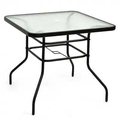 32 Inch Patio Tempered Glass Steel Frame Square Table, View more
