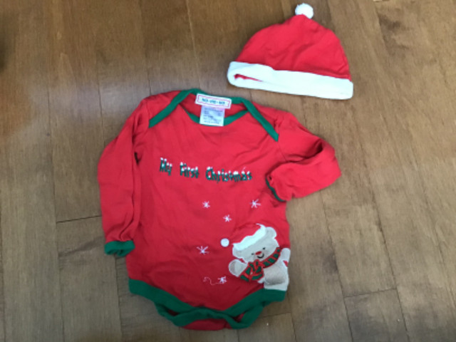 MY FIRST CHRISTMAS SIZE 18 MONTH LONG SLEEVE ONESIE & SANTA HAT in Clothing - 12-18 Months in Peterborough