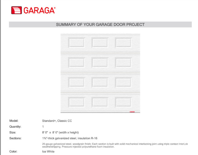 Four GARAGA For 8"x8" XL Standard doors with R-16 windows, in Windows, Doors & Trim in Oshawa / Durham Region