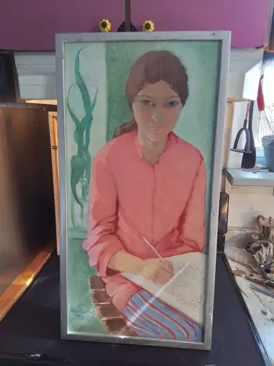 Vintage Framed Painting of Woman, View more