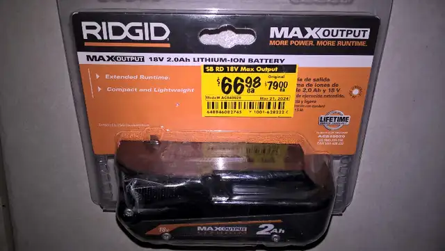 Ridgid Max Lithium 2Ah Battery , New sealed,  Ridgid warranty in Power Tools in Hamilton - Image 2