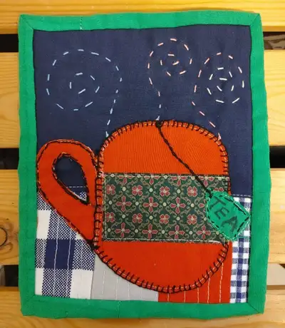 Decorative handmade embroidered tea kettle mats (x2 brand new!), View more