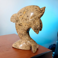 Fossil Marble Dolphin Sculpture