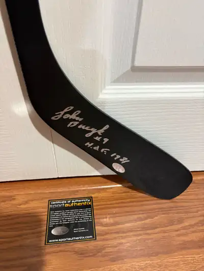Johnny Bucyk Boston Bruins signed hockey stick HOF, View more