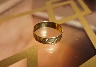 Solid 18k Etched Yellow Gold Band/Ringg Size 8, View more