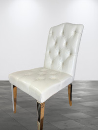 (4) Tufted Vintage Vinyl White Dining Chair