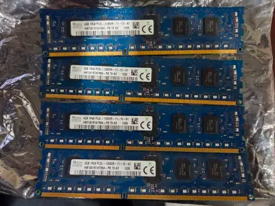4 sticks of 4GB HYNIX HMT451R7AFR8A-PB PCL3 12800R memory, View more