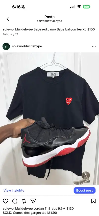 Jordan 11 Breds 9.5M $130, View more