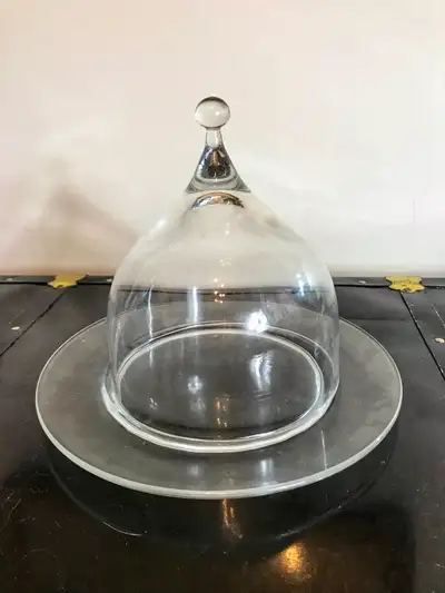 Mid-Century Clear Glass Dome Cheese Platter, View more