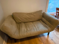 Futon/Sofa Bed with Grey Mattress, Black Metal Frame