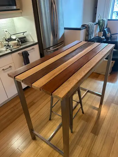 MODERN INDOOR OUTDOOR BAR HEIGHT KITCHEN ISLAND TABLE TEAK OAK , View more
