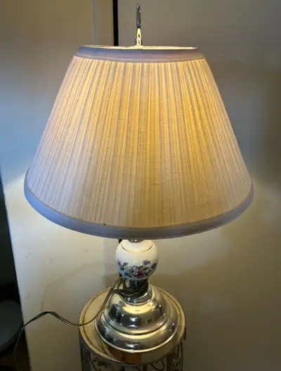 Vintage Floral Ceramic and Chrome Table Lamp, View more