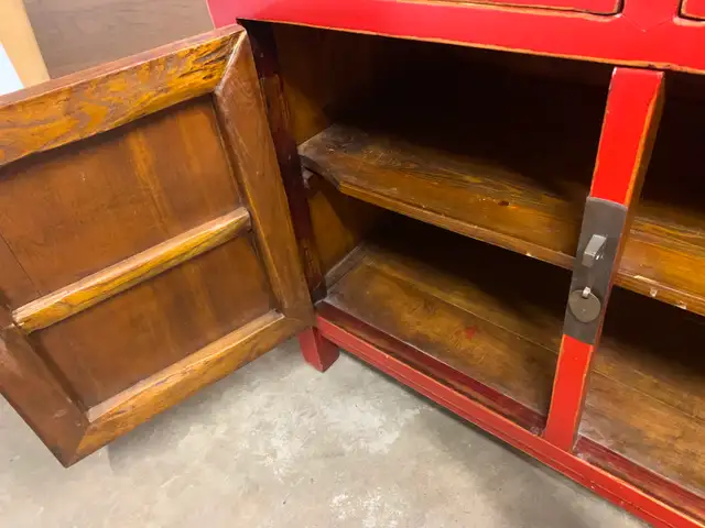 Solid Wood Asian Provincial Red Lacquer Cabinet in Hutches & Display Cabinets in Edmonton - Image 7