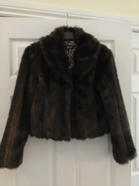 Dark brown faux fur cropped jacket in size S
