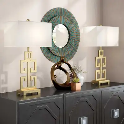 Gold Greek Key Table Lamps - Set of 2, View more