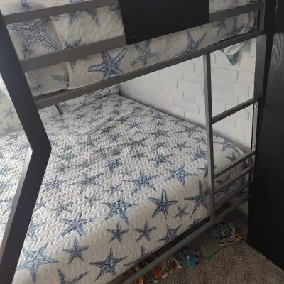 Twin Mattress (brand new), Double mattress used only a handful of times, bunk frame and bedding. Pai...