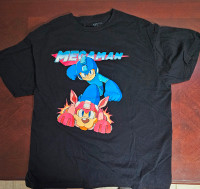 Megaman and Rush Black T-Shirt Size Large