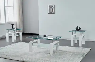 Glass Coffee Table  With Glossy White Legs(COFFEE TABLE $149), View more