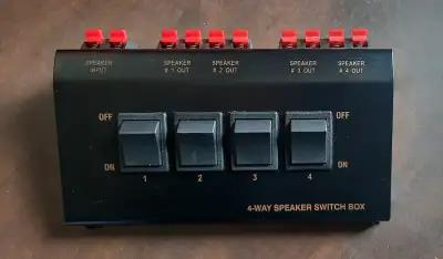 -this speaker switcher is rated for 100 watts per channel -it allows you control up to 4 sets of ste...
