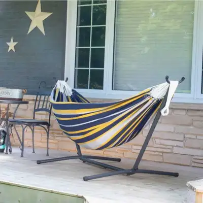 Vivere Double Cotton Vivere Hammock with Steel Stand & Carry Bag, View more