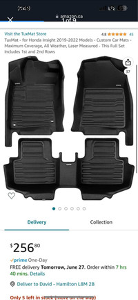 Tuxmat all weather floor liners for 2019 - 22 Honda Insight NEW 