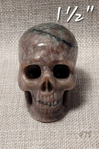 Crâne Skullis 1½" naturel. Strawberry quartz Skull.
