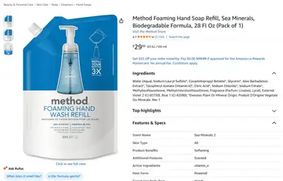 Method Foaming Hand Soap large refills (less than 1/2 price), View more