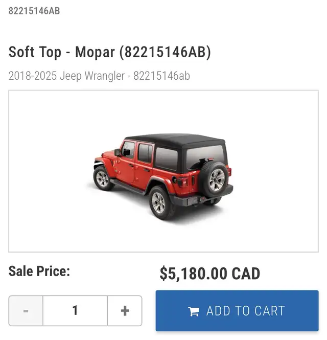 Mopar Dual Soft Top Kit for 2018/ 2025 4 - Door Jeep Wrangler JL in Other Parts & Accessories in Kitchener / Waterloo - Image 2