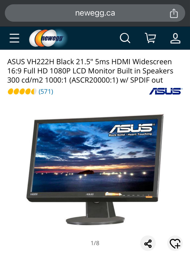 ASUS monitor vh222h in Monitors in City of Toronto