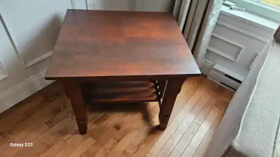 Solid Wood Side Table for Sale Square dark brown wood table in good condition with a lower shelf for...