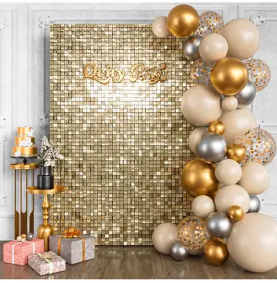 Qcity Light Gold Shimmer Wall Backdrop, 24PCS Square Sequin Glit, View more