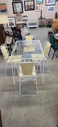 Vintage Metal/Glass Top Table and 4 Chairs