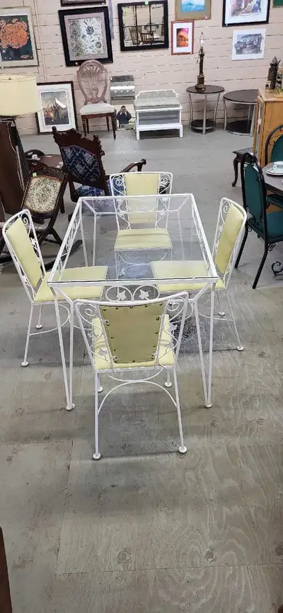 Vintage Metal/Glass Top Table and 4 Chairs, View more