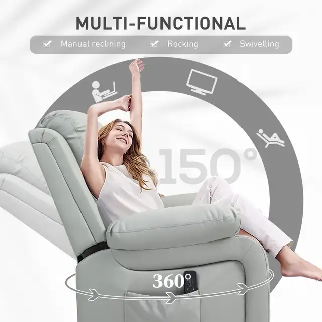  PU Leather Reclining Chair with Vibration Massage Rocker, Swive in Chairs & Recliners in Markham / York Region - Image 5