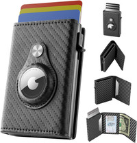 Leather Smart Wallet with Pop Up, Airtag and RFID Blocking