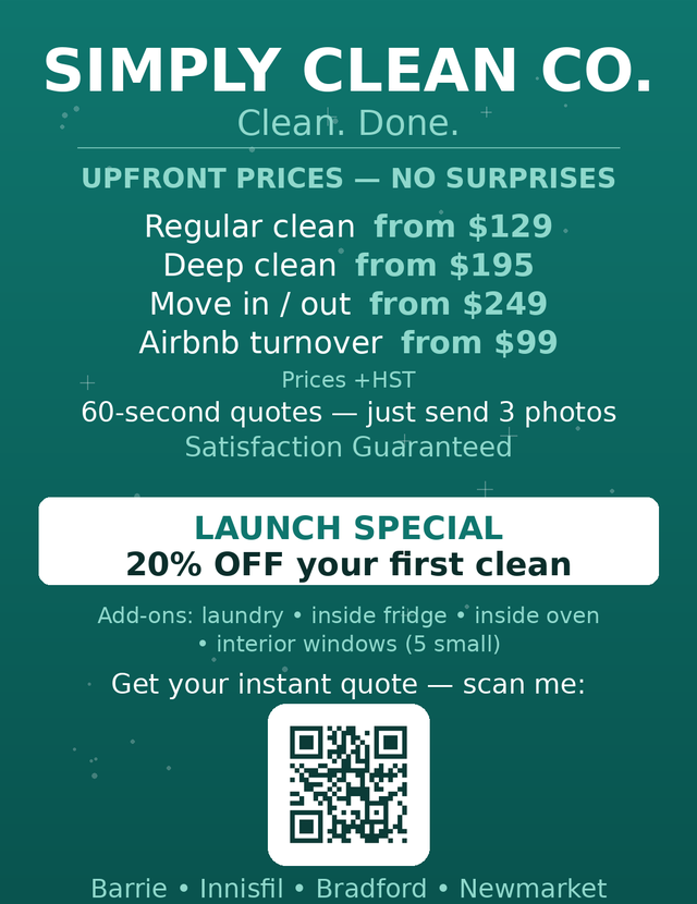 House Cleaning Barrie/Innisfil — Upfront Prices, 60-Second Quote