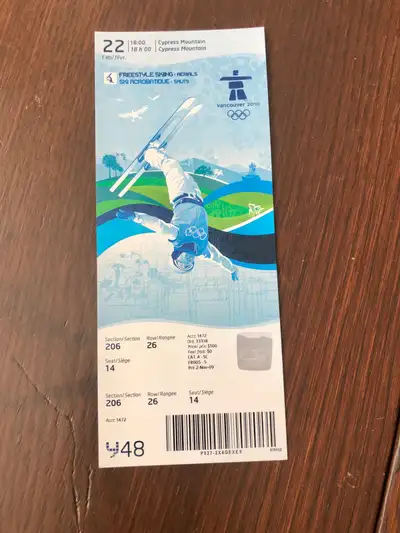 Freestyle Skiing Winter Olympics 2010 Vancouver Event Ticket, View more