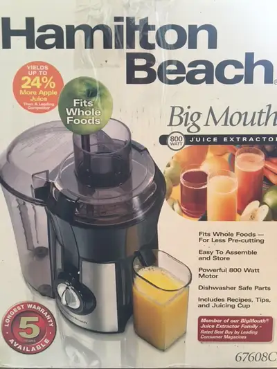 Hamilton Beach Big Mouth stainless steel juice extractor at your service. Turns your fruits and vege...