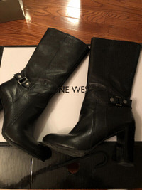 Black mid calf all leather black womens boots