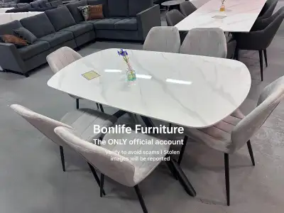 7pc strong stone dining table with chairs , View more