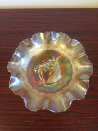 Vintage Dugan Horse Marigold Carnival Glass Ruffled Candy Bowl