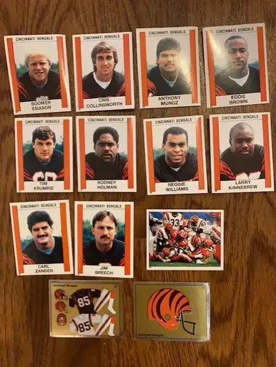 Lot of 13 1988 Panini Cincinnati Bengals football stickers, View more