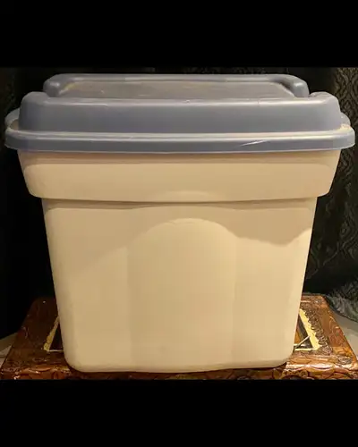 Large tote bin with lid, View more