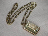 Lady's Quartz Emerald Cut Pendant and Figaro Link Gold Chain