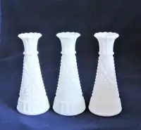 Three Vintage Milk Glass Bud Vases Anchor Hocking Stars and Bars