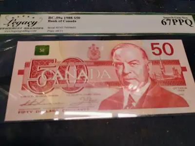 1988 Canada $50 Banknote. Uncirculated. Certified., View more