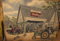 Vntg CocaCola John Deere Collectible Tapestry & Wood Wall Hanger