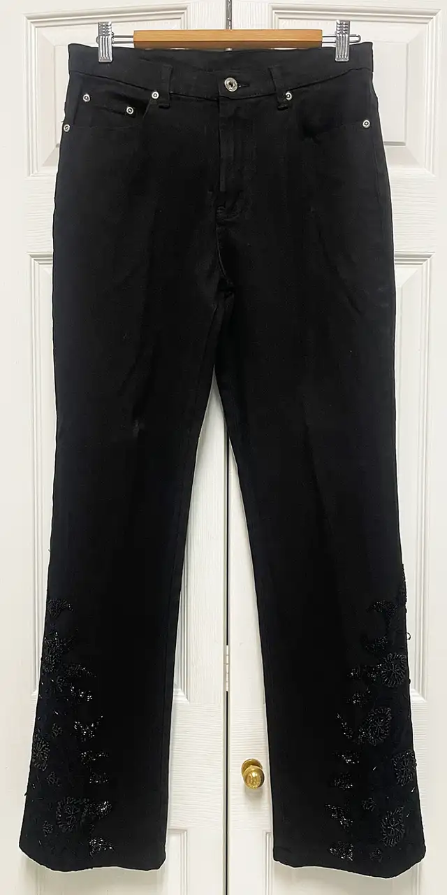 Black Designer Bead & Lace Embellished Jeans by DG2,  size 8 in Women's - Bottoms in Delta/Surrey/Langley - Image 2